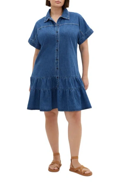City Chic Layla Denim Shirtdress In Mid Denim