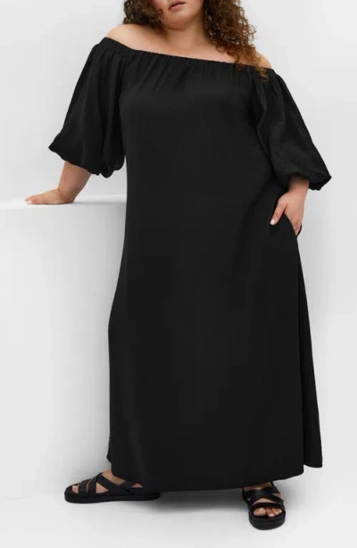 City Chic Layla Off The Shoulder Puff Sleeve Maxi Dress In Black