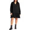 City Chic Laylo Ruffle Hem Long Sleeve Dress In Black