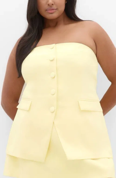 City Chic Leah Bustier Strapless Top In Yellow