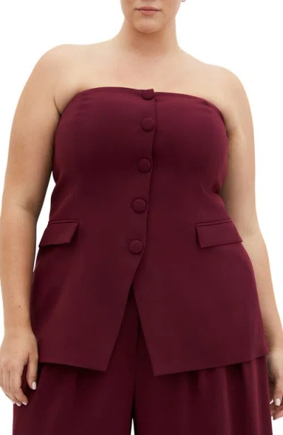 City Chic Leah Strapless Bustier Top In Burgundy