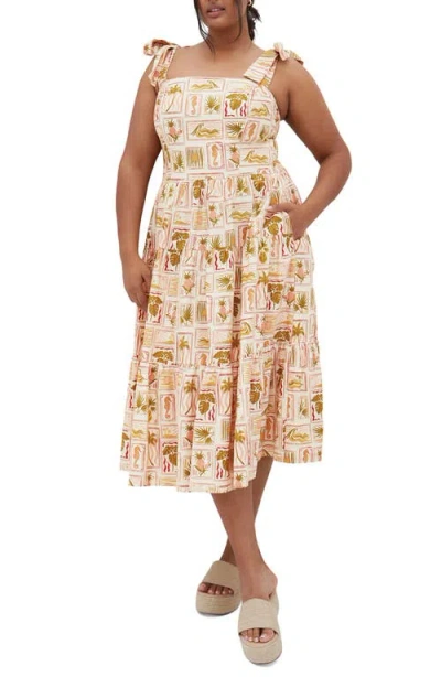 City Chic Leila Print Tie Strap Dress In Cool Tropics