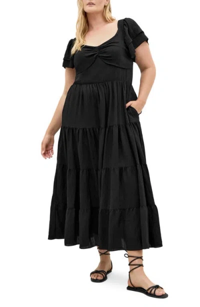 City Chic Leo Crinkle Midi Dress In Black