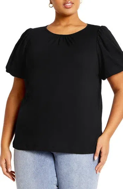City Chic Leona Puff Sleeve Top In Black