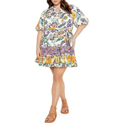 City Chic Leona Tie Waist Cotton Dress In Multi