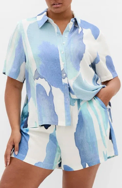 City Chic Level Up Short Sleeve Button-up Shirt In Blue