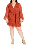 City Chic Lexi Long Sleeve Faux Wrap Minidress In Multi