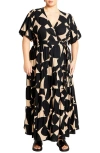 City Chic Lexi Print Faux Wrap Maxi Dress In Black