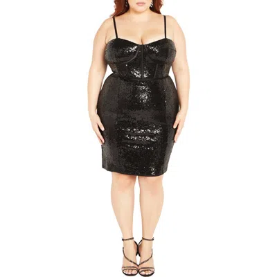 City Chic Lia Sequin Dress In Black