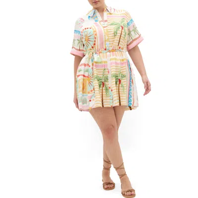City Chic Lia Tie Waist Mini Shirtdress In Neutral
