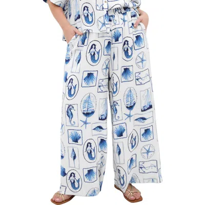 City Chic Liana Print Wide Leg Pants In Blue
