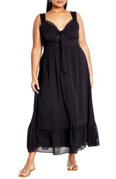 City Chic Lidia Lace Trim Maxi Dress In Black