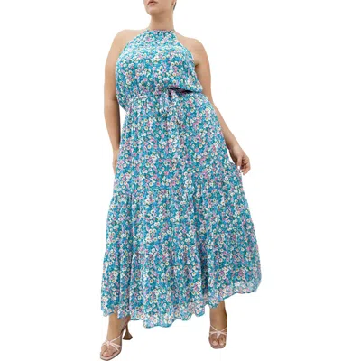 City Chic Lidia Maxi Halter Dress In Blue