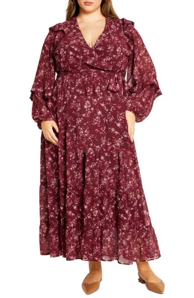 City Chic Lila Long Sleeve Maxi Dress In Adorn Floral