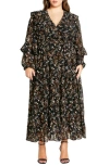 City Chic Lila Long Sleeve Maxi Dress In Fall Floral