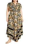 City Chic Zella Print Tie Waist Maxi Dress In Black Free Spirit