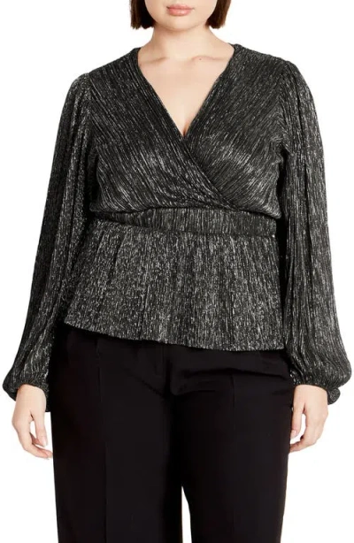 City Chic Lilian Metallic Wrap Front Top In Black