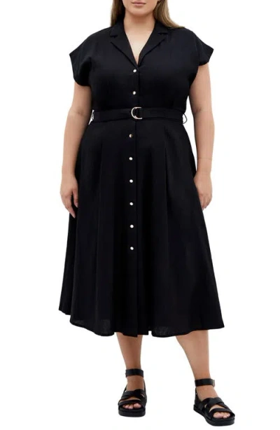 City Chic Liliana Short Sleeve Maxi Shirtdress In Black