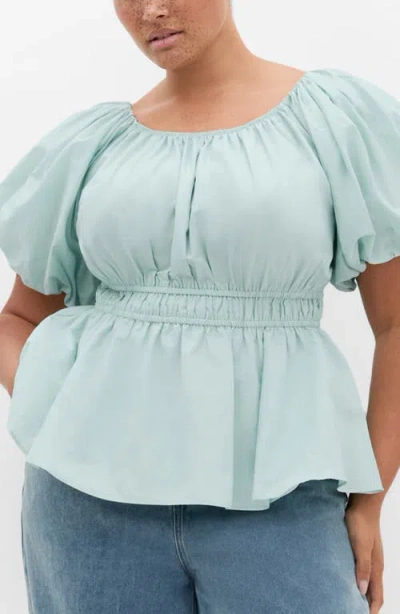 City Chic Lilli Peplum Top In Blue
