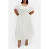City Chic Lillian Puff Sleeve Cotton Midi Dress In Butter