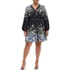 City Chic Lilliana Floral Long Sleeve Shirtdress In Black