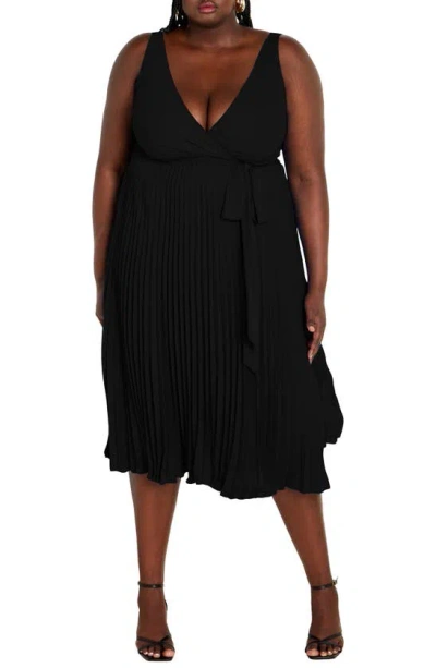 City Chic Lilly Pleat A-line Dress In Black