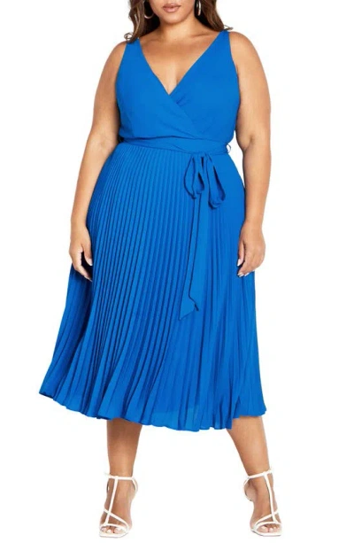 City Chic Lilly Pleat A-line Dress In Sky Blue