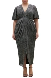 City Chic Lily Metallic Ruched Dress In Black
