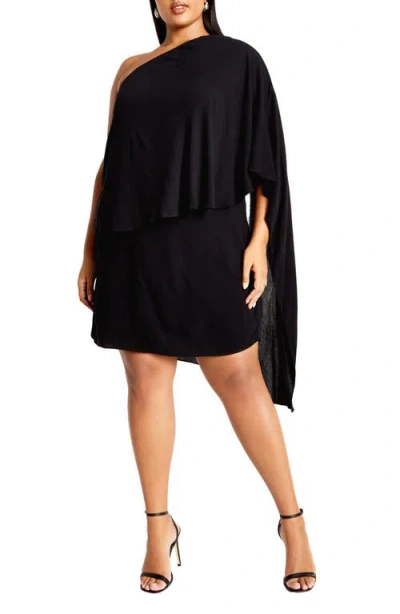 City Chic Lily One Shoulder Minidress In Black