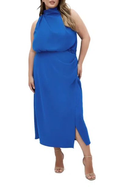 City Chic Limelight Halter Neck Midi Dress In Cerulean