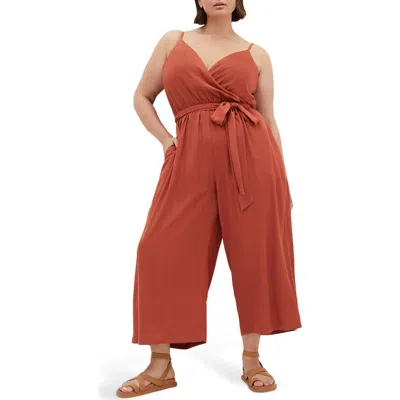 City Chic Lina Belted Jumpsuit In Red