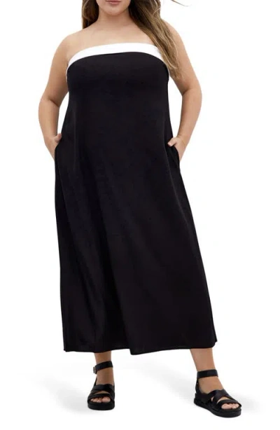 City Chic Lina Contrast Detail Strapless Dress In Black