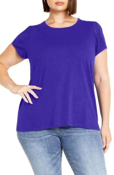 City Chic Linny Eyelet Puff Sleeve Cotton Top In Blue