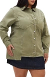 City Chic Liv Cotton Shirt Jacket In Khaki
