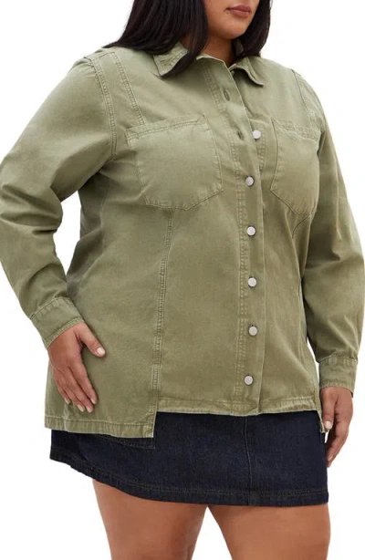 City Chic Liv Cotton Shirt Jacket In Khaki
