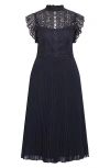 City Chic Livia Lace Yoke Sleeveless Fit & Flare Dress In Navy