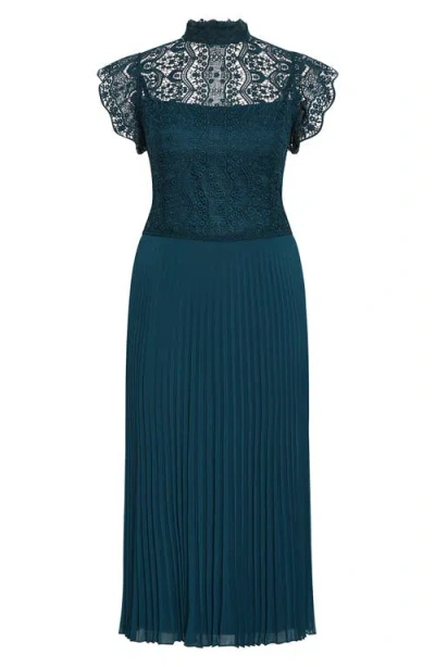 City Chic Livia Lace Yoke Sleeveless Fit & Flare Dress In Peacock