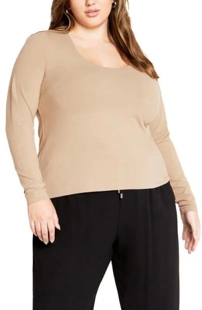 City Chic Liz Scoop Neck Jersey Top In Latte