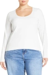 City Chic Liz Scoop Neck Jersey Top In White