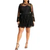 City Chic Logan Lace Overlay Long Sleeve Cocktail Dress In Black