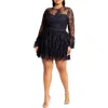 City Chic Logan Lace Overlay Long Sleeve Cocktail Dress In Navy