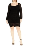 City Chic Londyn Ruched Long Sleeve Body-con Dress In Black