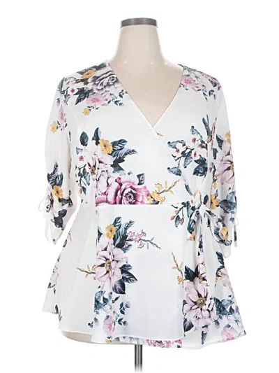 Pre-owned City Chic Long Sleeve Blouse In White