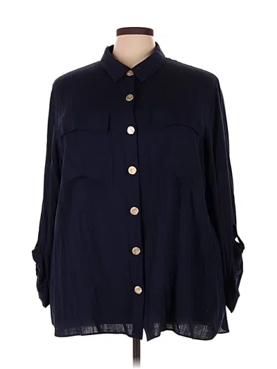 Pre-owned City Chic Long Sleeve Button Down Shirt In Blue