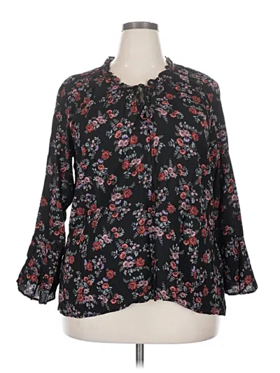 Pre-owned City Chic Long Sleeve Henley Shirt In Black