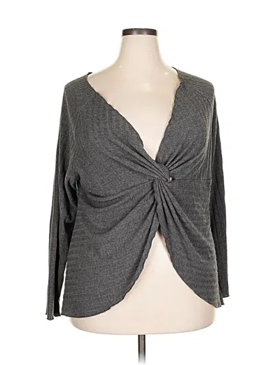 Pre-owned City Chic Long Sleeve Top Gray Plunge Neckline Tops