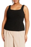 City Chic Lora Textured Square Neck Top In Black