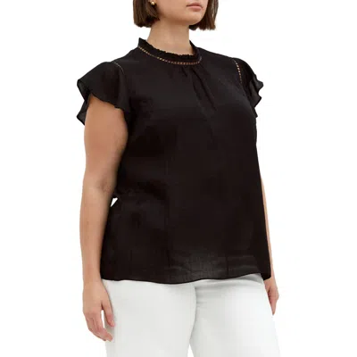 City Chic Lorelai Flutter Sleeve Top In Black