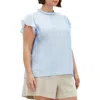 City Chic Lorelai Flutter Sleeve Top In Sky Blue