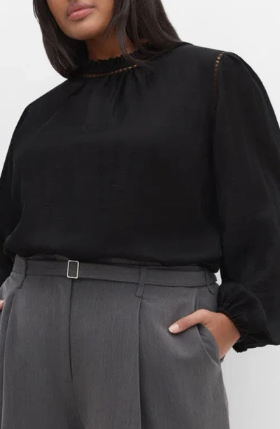 City Chic Lorelai Open Stitch Satin Top In Black